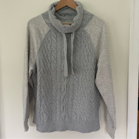 Lou & Grey Cableknit Grey Mockneck Turtleneck Sweater Size M - Picture 2 of 10